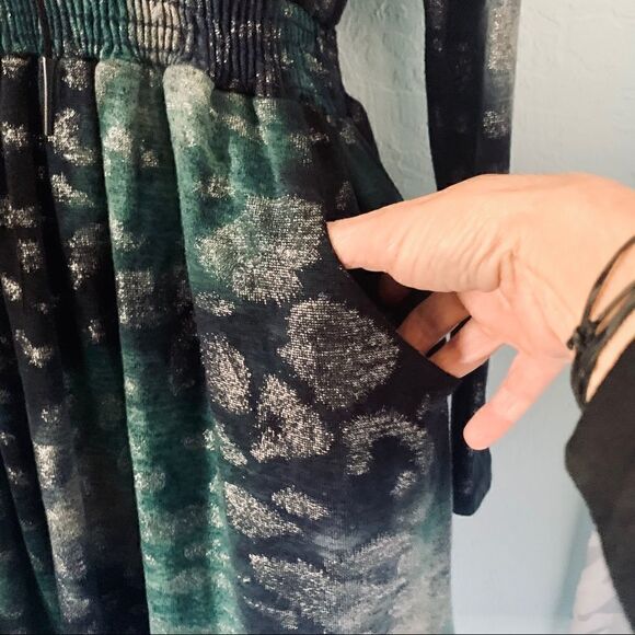 Alice Moon Blue & Green Silver shimmer Smocked Waist Dress Size Medium - Picture 6 of 12